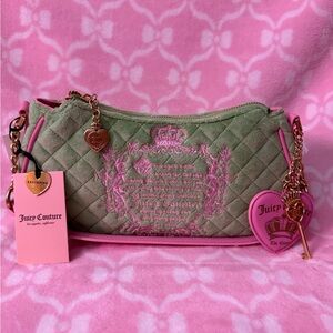 Juicy Couture Green Quilted Shoulder Bag with Pink Trim & Heart Charm
